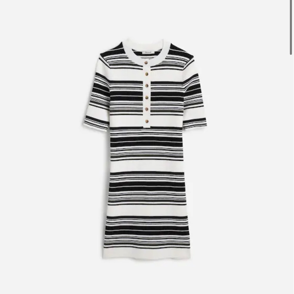 NWT Madewell Henley Sweater Striped Black and White Short Sleeve Dress - Picture 3 of 8
